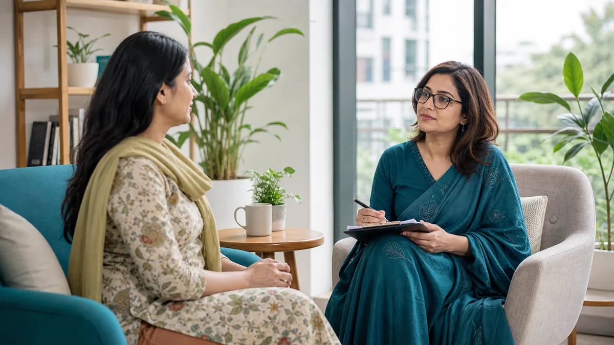 Therapist listening during a stress and anxiety support session
