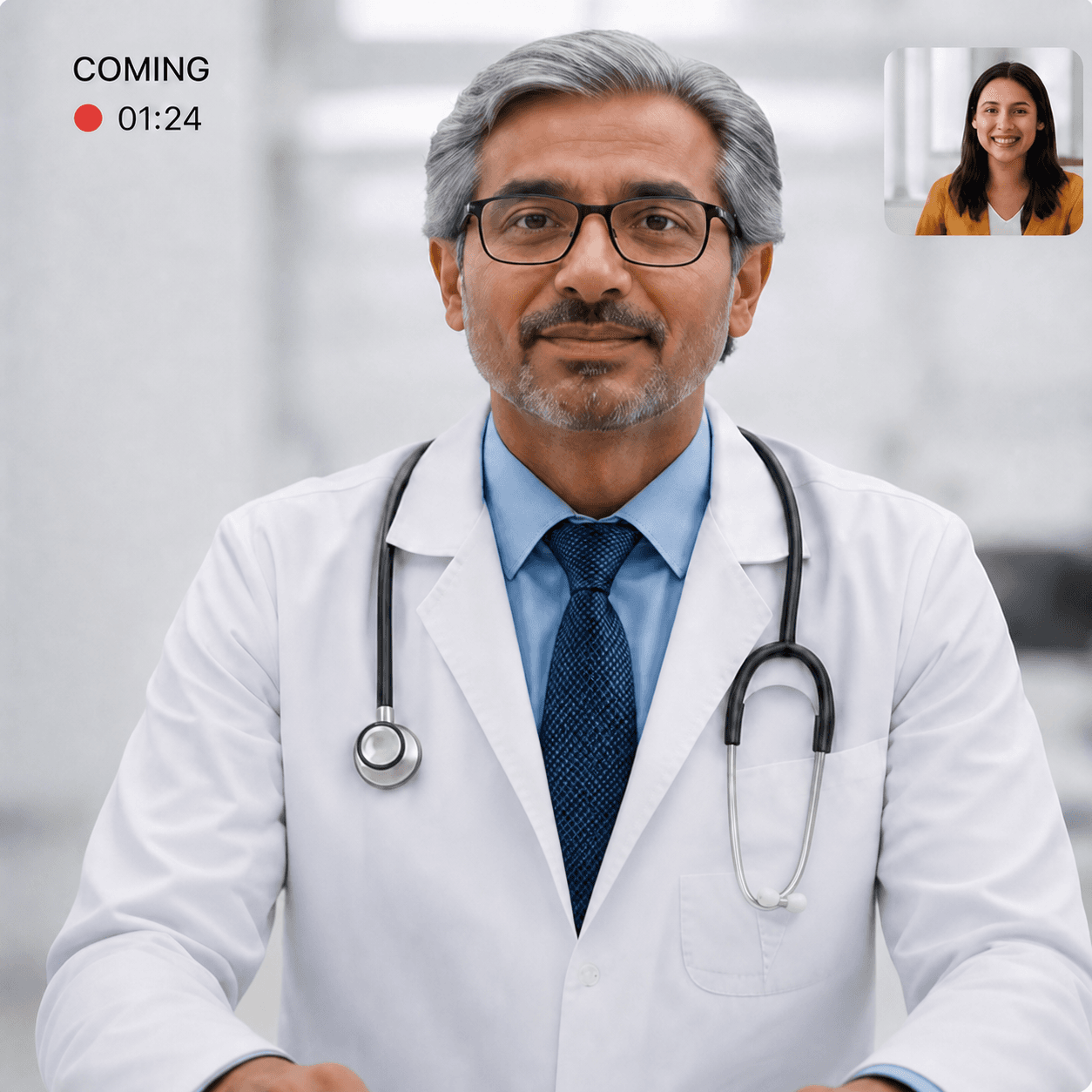 Doctor speaking with a patient during an online consultation