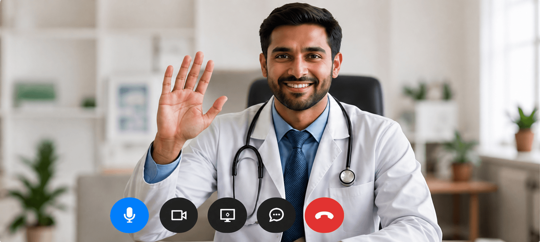 Verified doctor greeting a patient during a video consultation