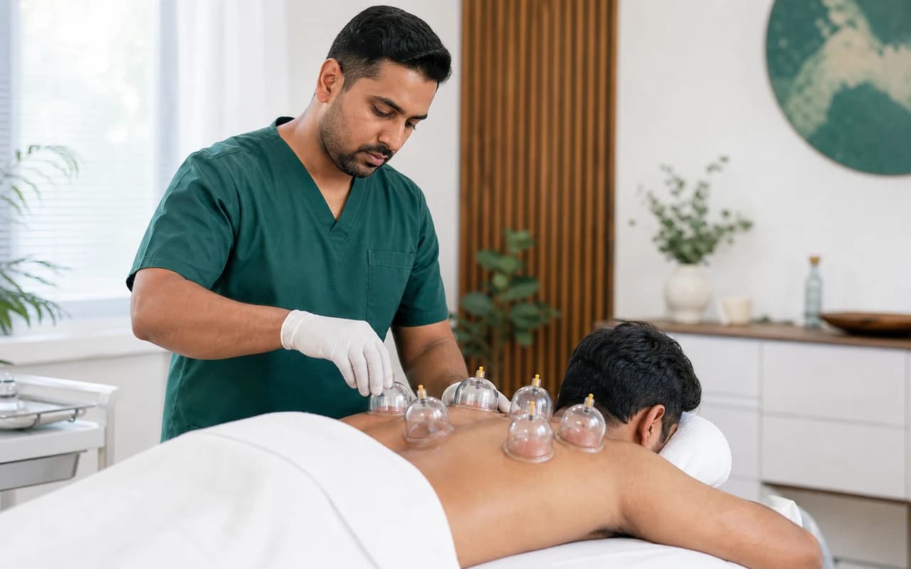 A clean and professional dry cupping therapy session